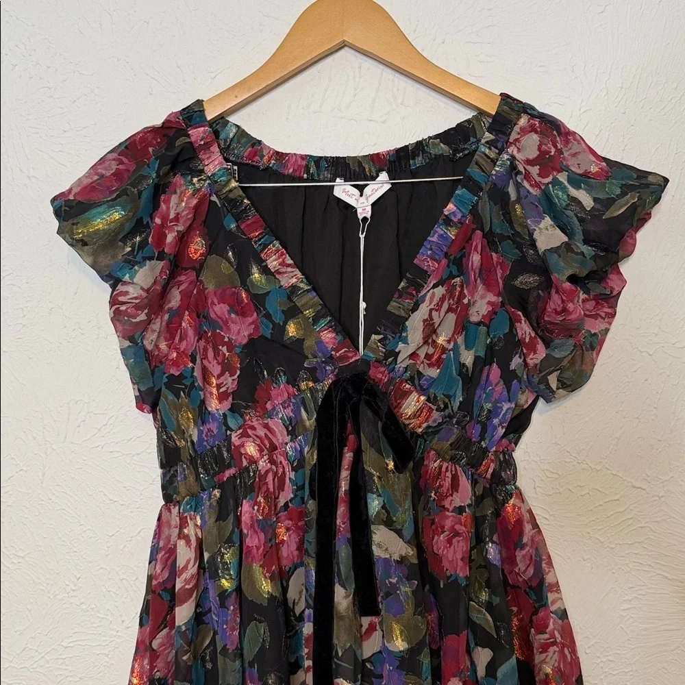 Meet Me in Santorini “Midnight Garden” Flutter Sleeve Mini Dress – NWT – Size M - Picture 4 of 9